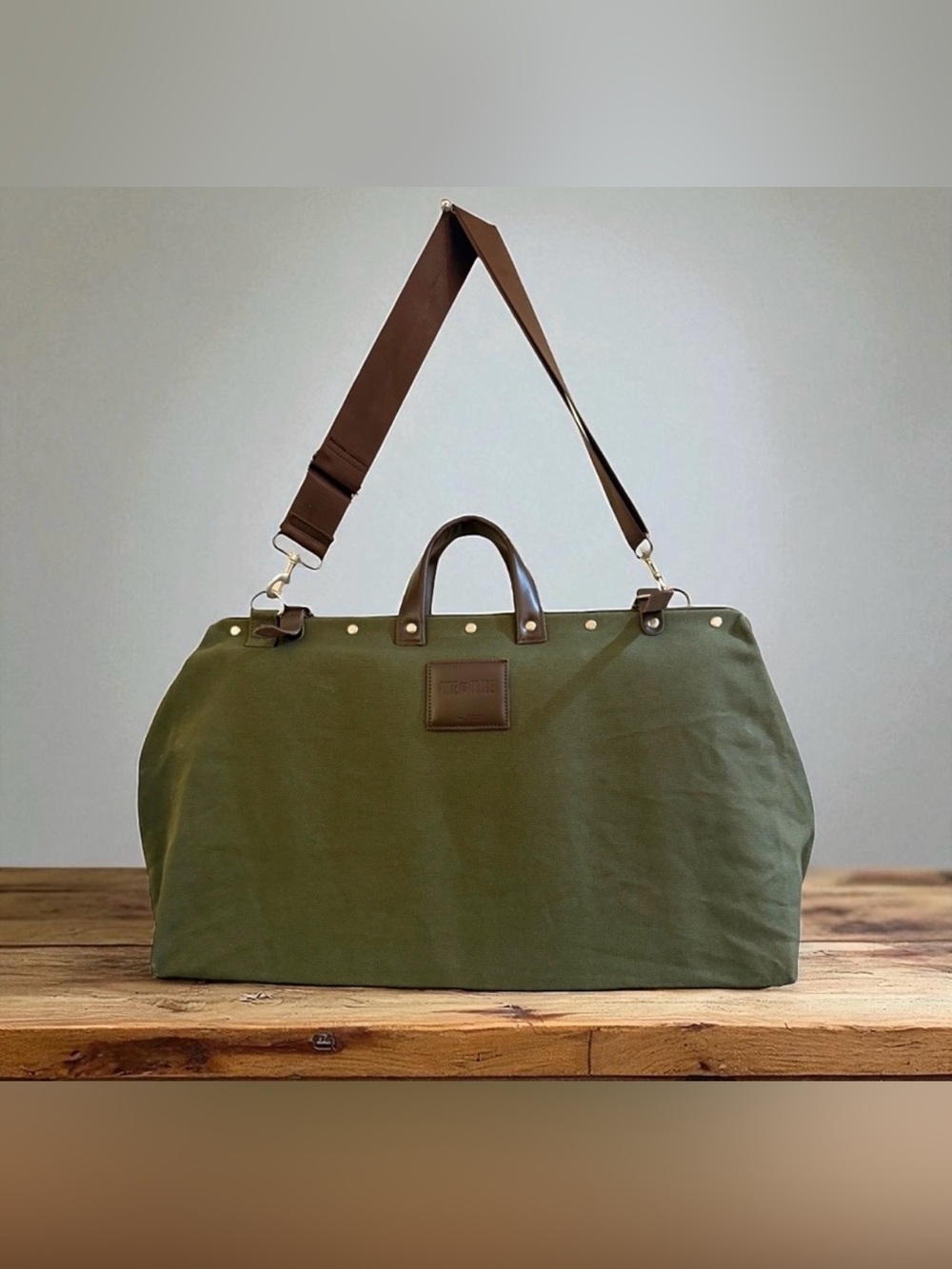 Line Of Trade Leather Canvas Weekender Bag In Olive Camo Green